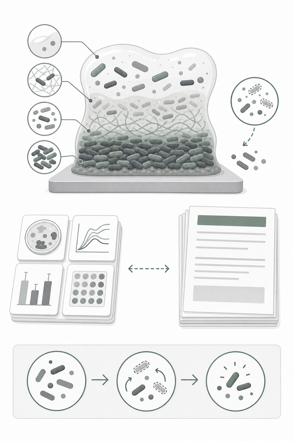 Abstract researcher visual separating biofilm models from resistance language.