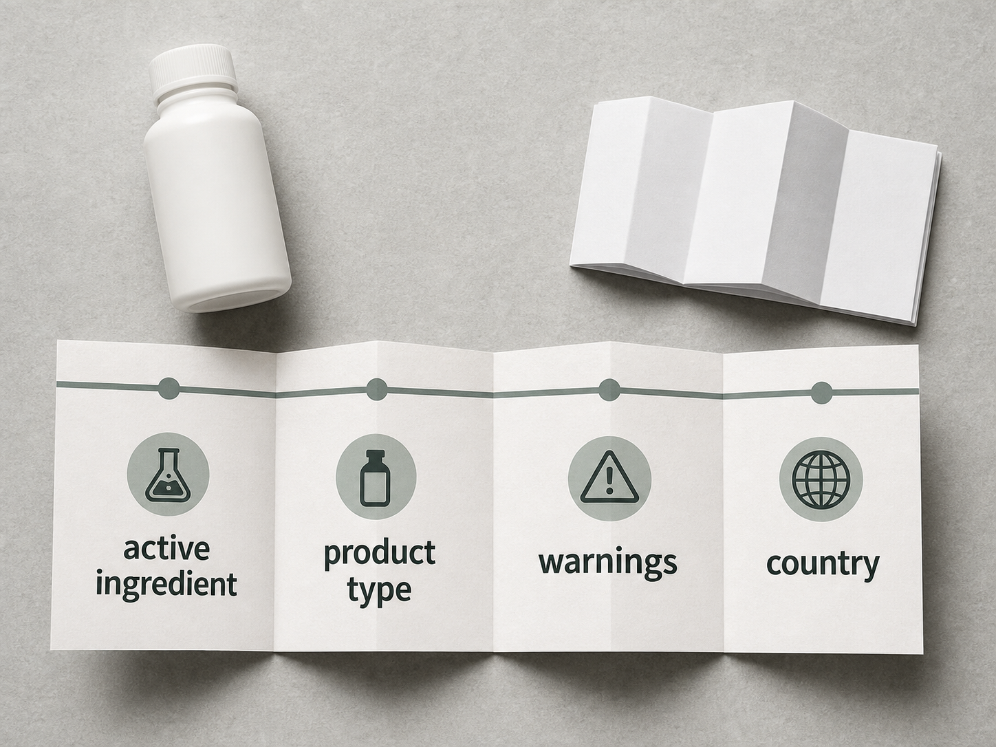 Folded product label with sections for active ingredient, product type, warnings, and country.