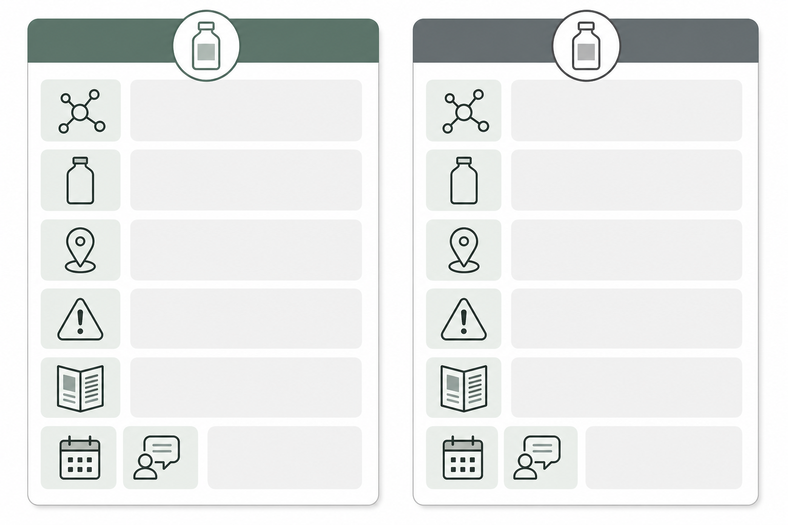 Two generic label cards with matching blank sections and label-check icons.