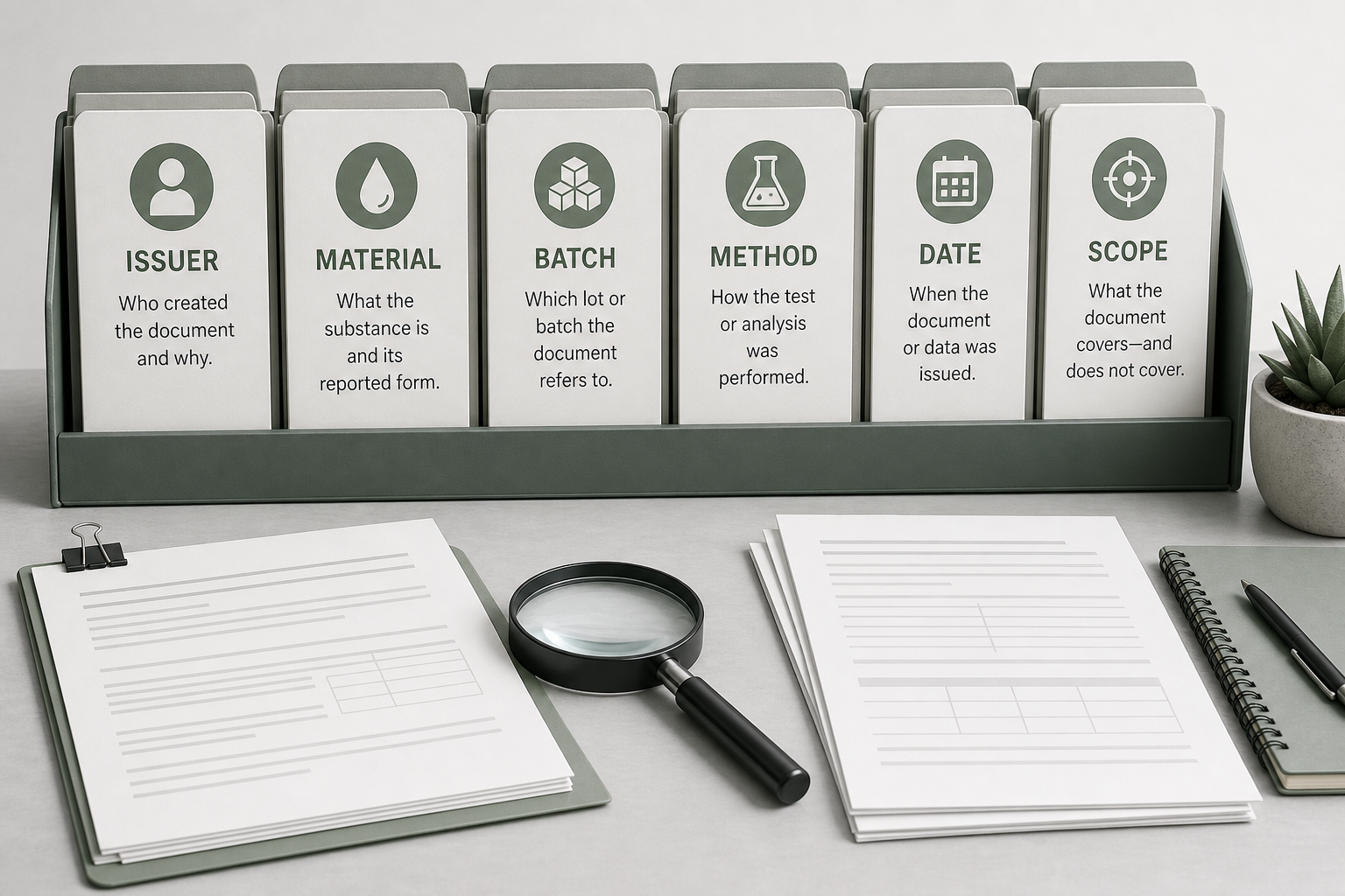 Unbranded supplier-document review desk.
